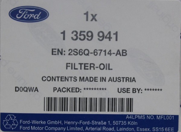 Ölfilter Ford 1,4 + 1,5 + 1,6 Diesel