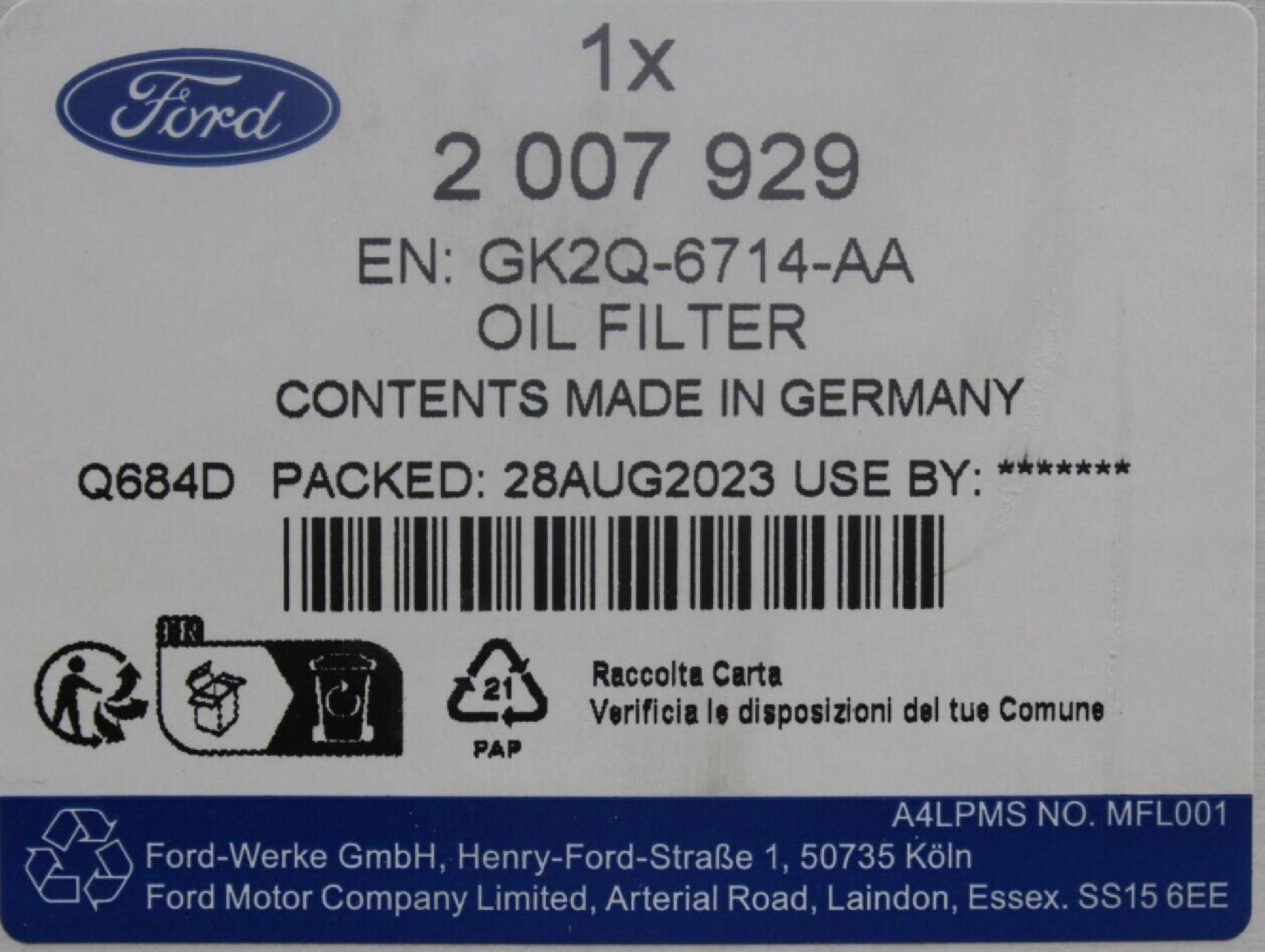 10L 10 Liter ORIGINAL Ford Motoröl + Ölfilter für Tourneo Custom